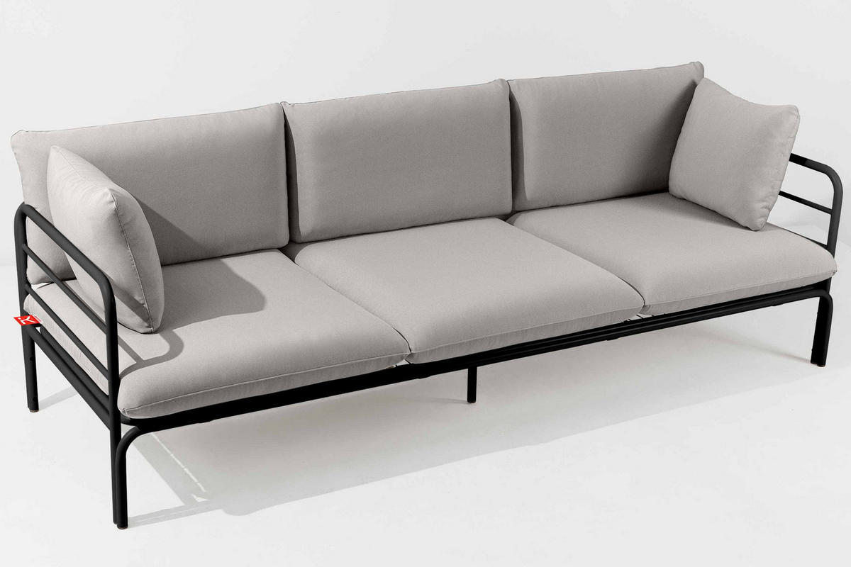 GARTENSOFA RAMBE 3-Personen mit Kissen, Anthrazit/Hellgrau - Dunkelgrau/Hellgrau, Textil/Metall (225/80/80cm) - KONSIMO®