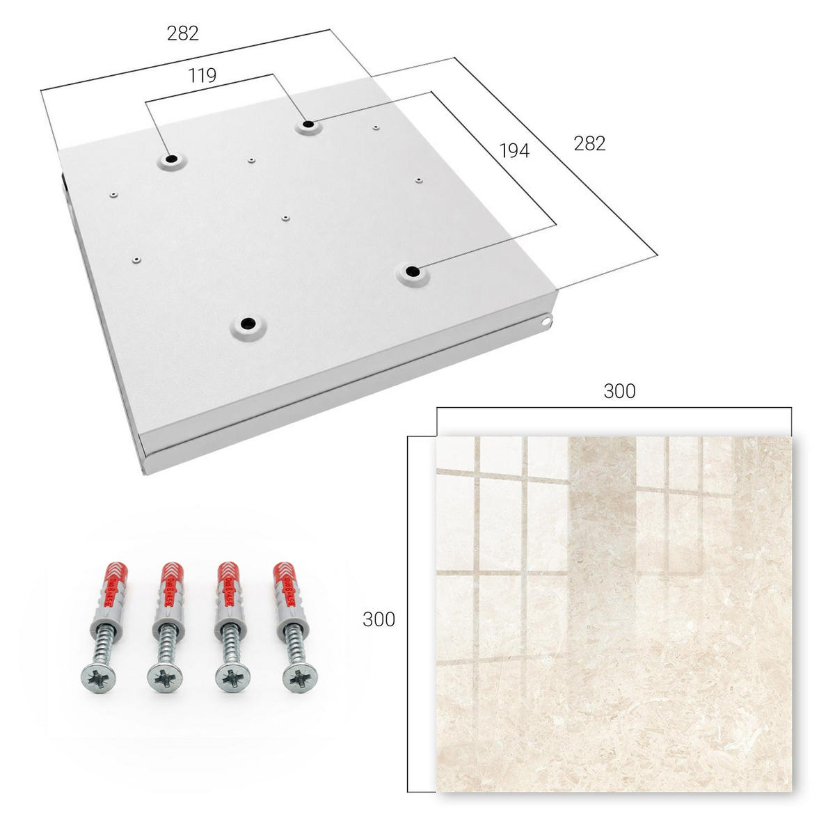 SCHLÜSSELBOX Weiß 30x30 cm – Türöffnung nach rechts - Cremige Eleganz - Creme, Metall (30/30/5cm) - TULUP