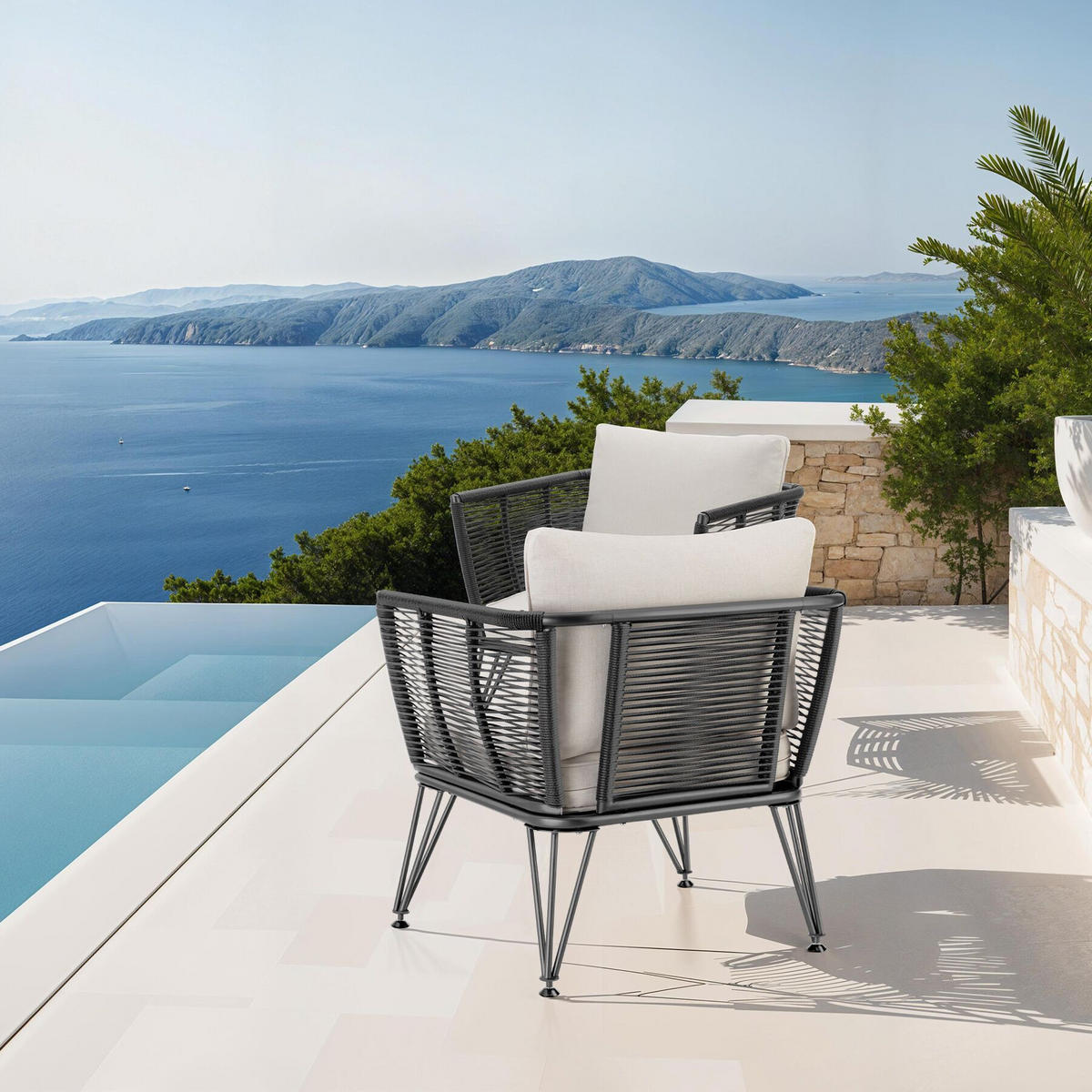 GARTEN-LOUNGESESSEL Sundo,75,5 x 67 x 71 cm,anthrazit - Anthrazit, Textil (75.5/71/67cm) - tectake