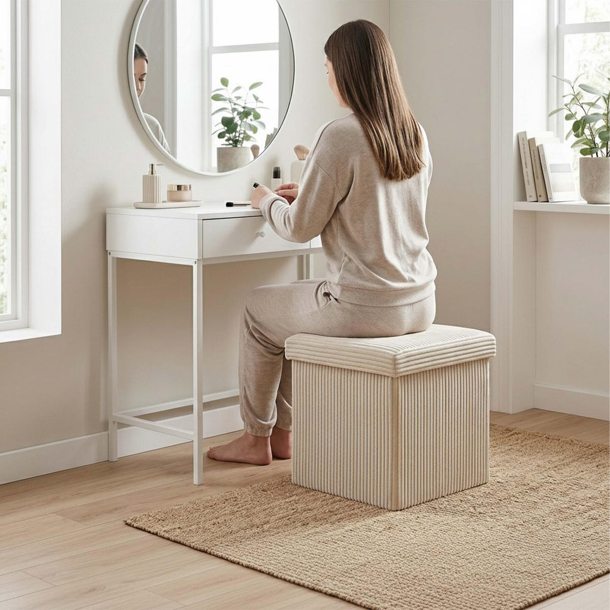 SITZWÜRFEL Beige faltbar Stauraum - Beige, Holzwerkstoff/Textil (38/38/38cm) - Relaxdays