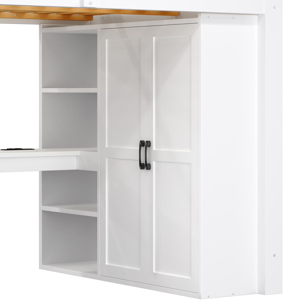 HOCHBETT 140/200 cm DE-03374, mit Schreibtisch, Kleiderschrank, Stauraumtreppe und LED, in Weiß - Weiß, Holz/Holzwerkstoff (140/200cm) - ComfortXL