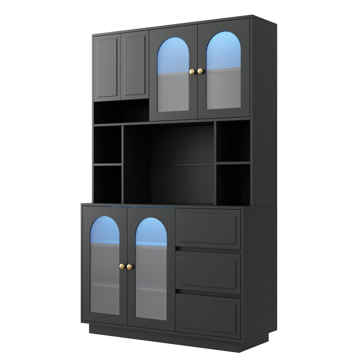 GESCHIRRSCHRANK LED Bogen Türen Acryltüren - Schwarz, Holzwerkstoff (106/175/30cm) - FLIEKS