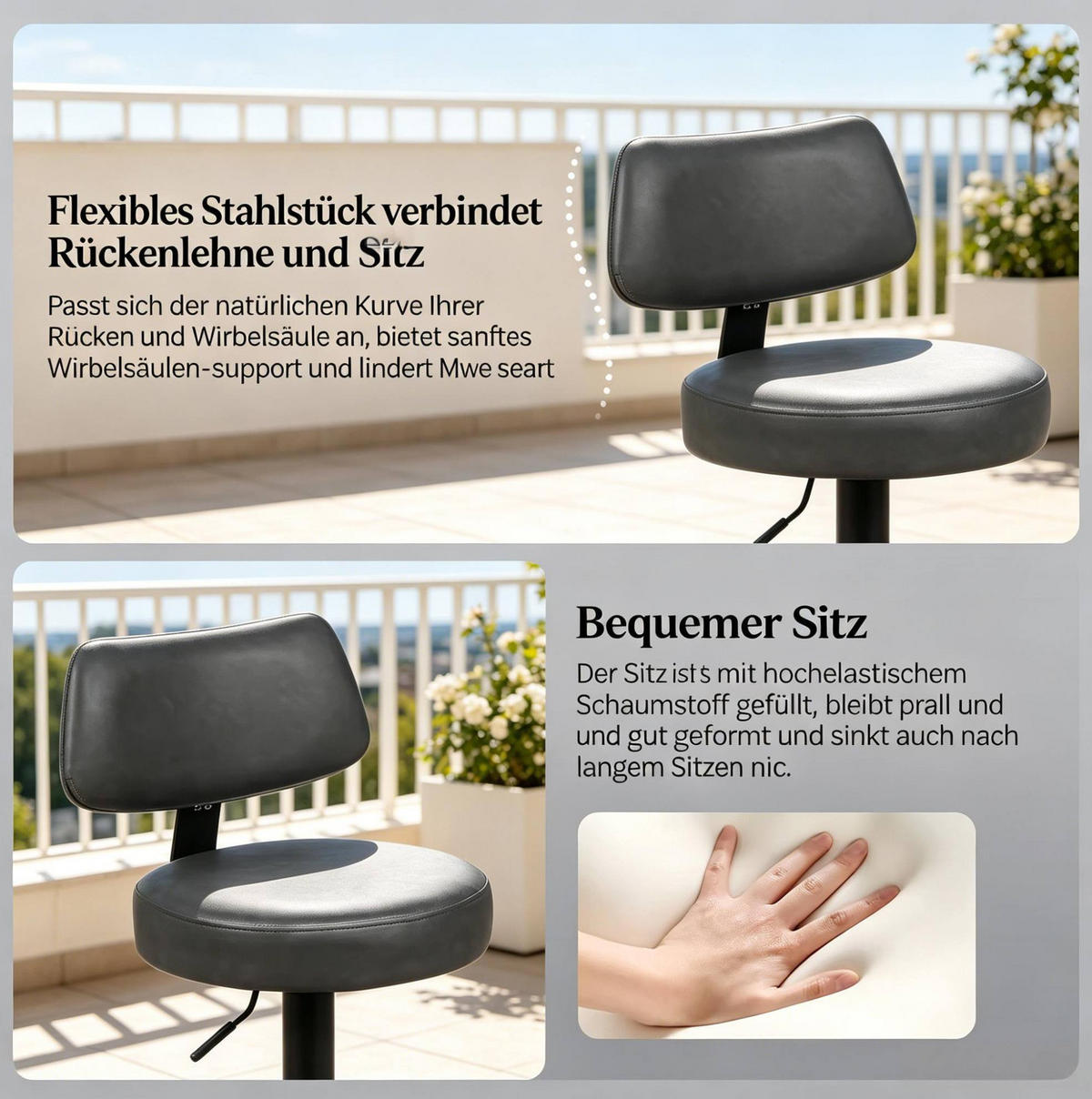 BARHOCKER 41/41/84-109 cm Anthrazit höhenverstellbar drehbar - Anthrazit, Metall (41/109/41cm) - MIVRAY