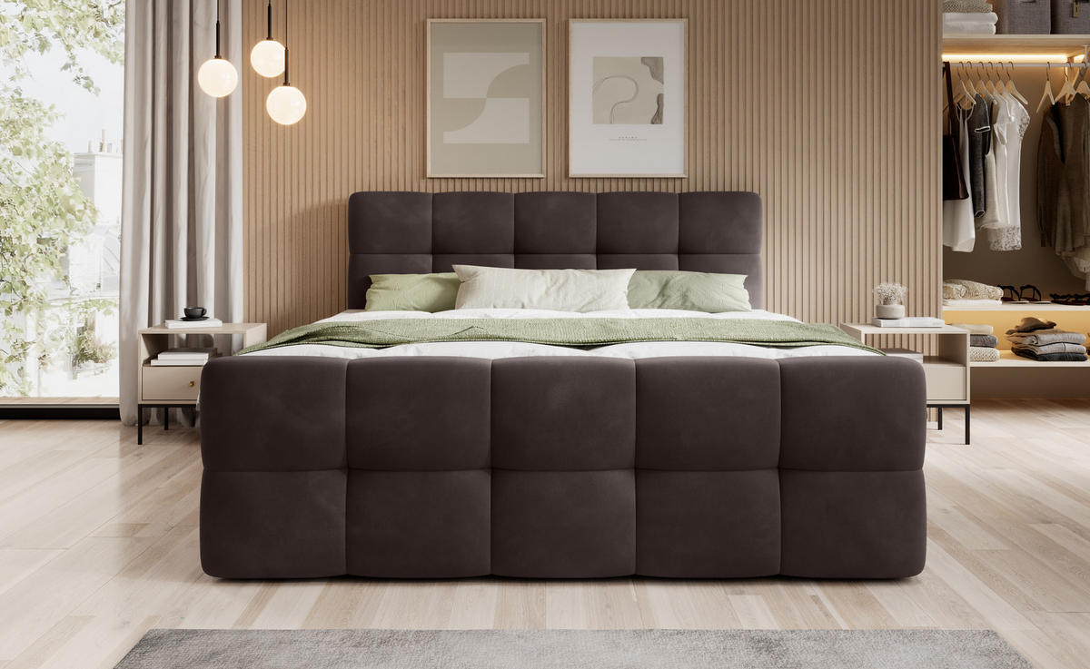 BOXBETT Modena 3 braun 160/200 cm mit Bettkasten - Braun, Textil (160/200cm) - wonello