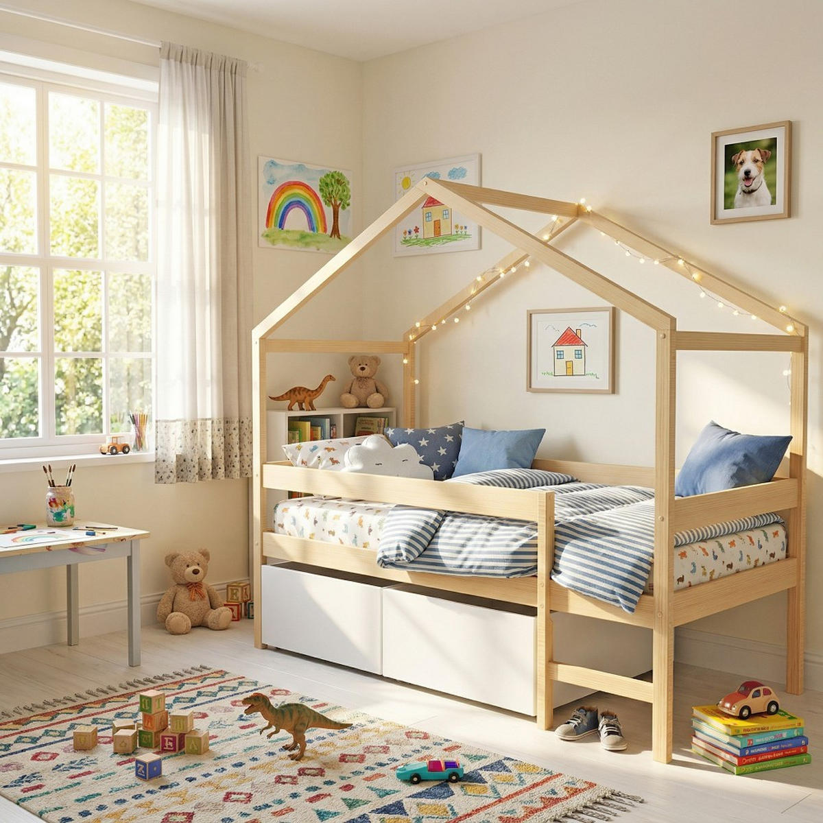 HAUSBETT MIKA mit Schubladen/ Kinderbett 90x190 - Naturholz - Naturfarben, Holz (90/190cm) - Weber Industries