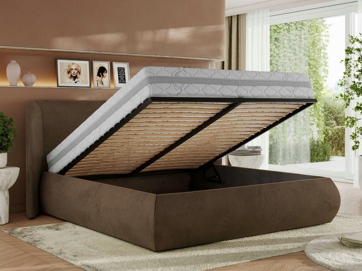 POLSTERBETT CAELA CLASSIC 180/200 - Braun Velvet - Pocket-Matratze - Braun, Textil (180/200cm) - MKS