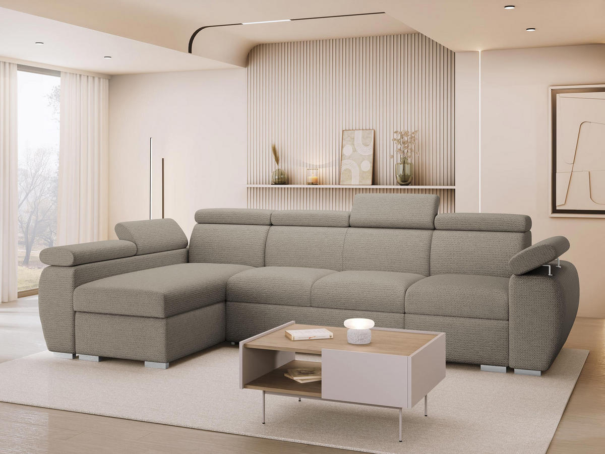 ECKSOFA Boston LCP, Seite: Links LCP+2R+1P(65) - Kaschmir/Silberfarben, Holz/Textil (320/170cm) - MIRJAN24
