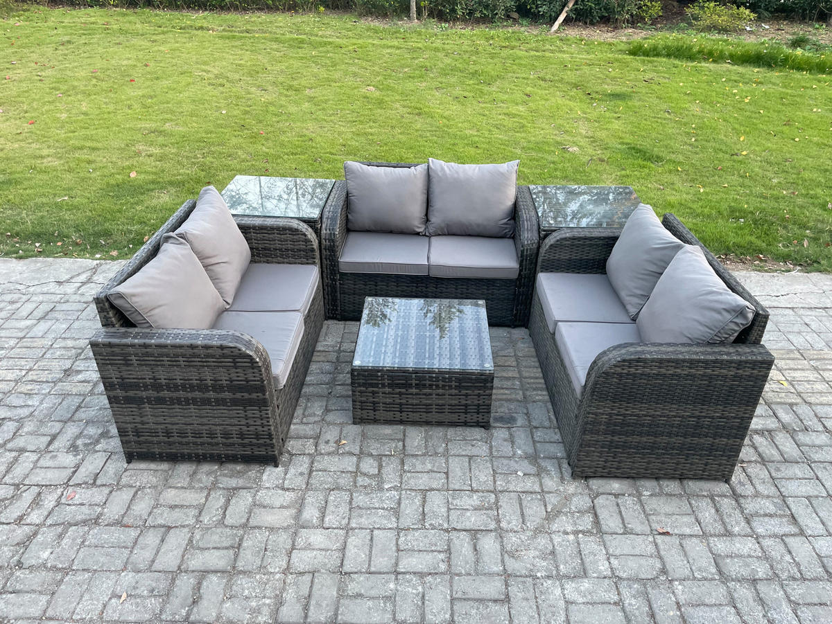 LOUNGESOFA-SET Polyrattan Dunkelgrau 6-Sitzer - Dunkelgrau, Metall - Fimous