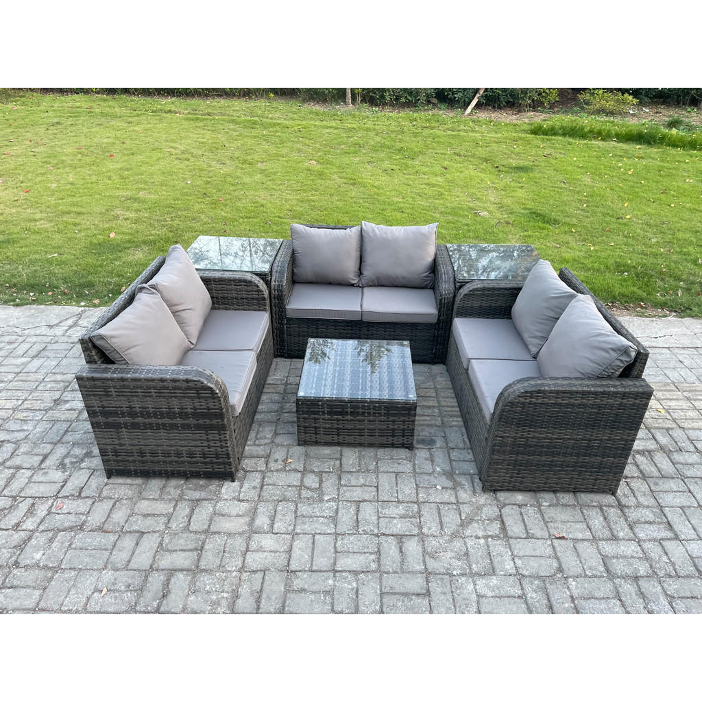 Thumbnail - Fimous Loungesofa-Set, Dunkelgrau, Metall, 6-Sitzer, Loungemöbel, Loungemöbel-Sets