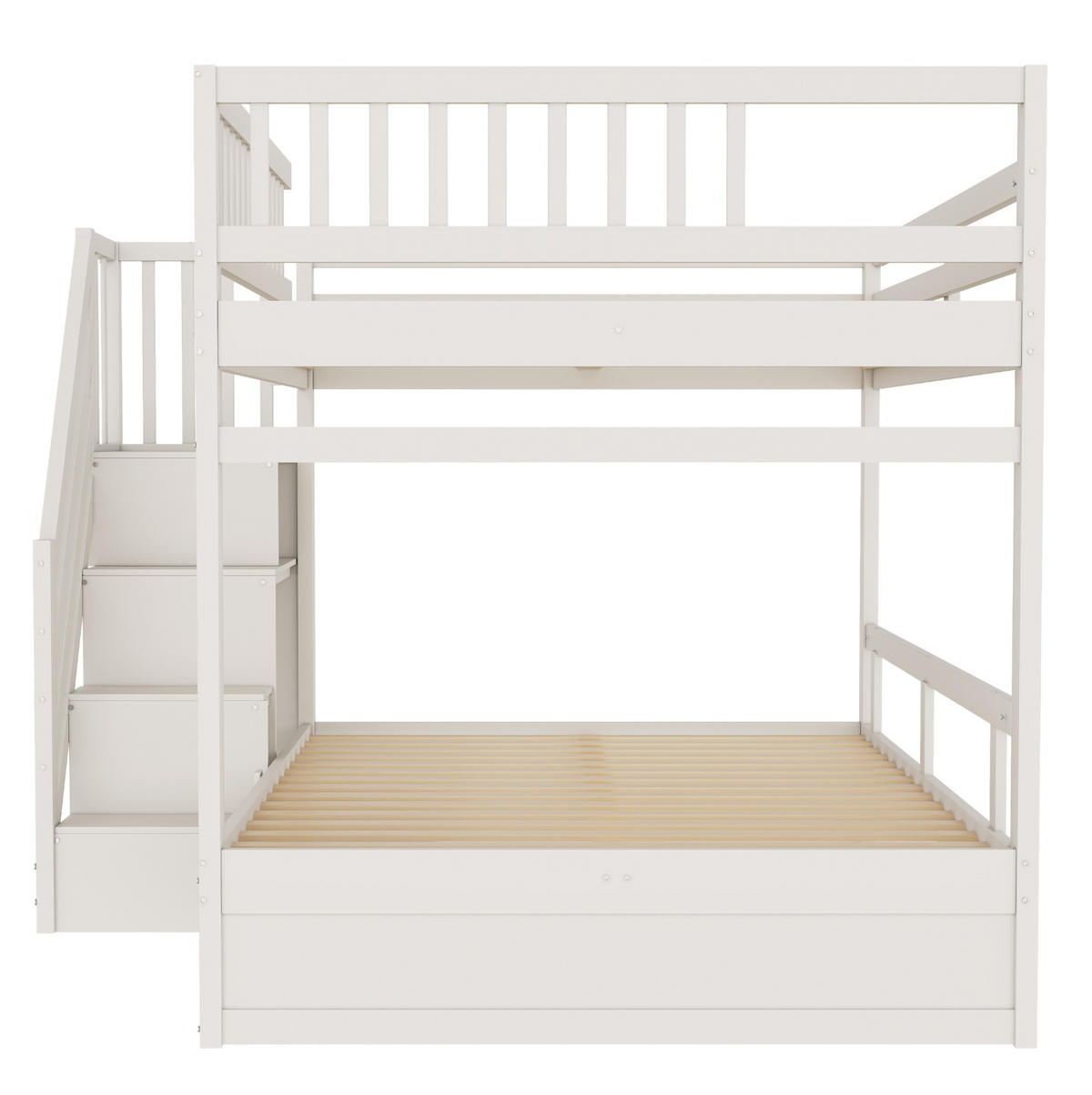 ETAGENBETT 140/200 cm mit Lattenrost, Stauraumtreppe und Schubladen, Weiß - Weiß, Holzwerkstoff (140/200cm) - Redom