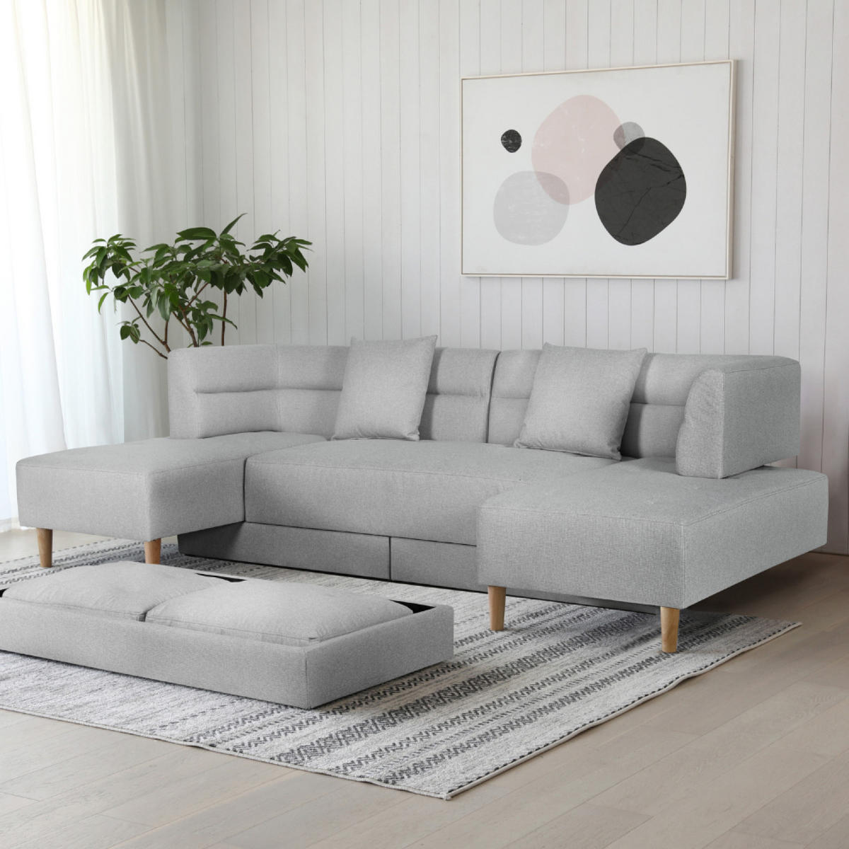 SOFA berga grau 4-sitzer stoff - Grau, Holz (260/75/145cm) - Concept Usine
