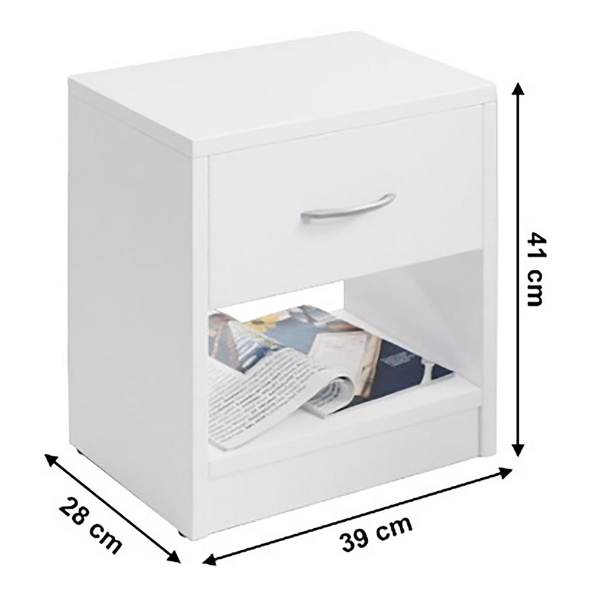 NACHTKOMMODE - Silberfarben/Weiß, Holzwerkstoff/Metall (39/41/28cm) - home24