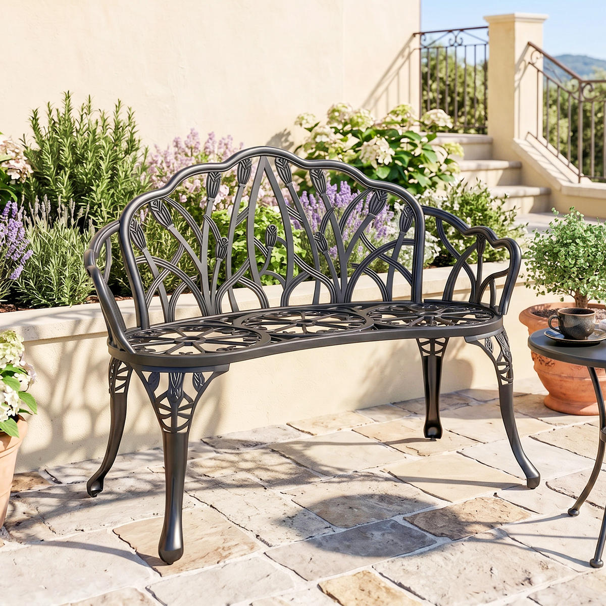 GARTENBANK Gussaluminium Schwarz - Schwarz, Metall (57/78/99cm) - Outsunny