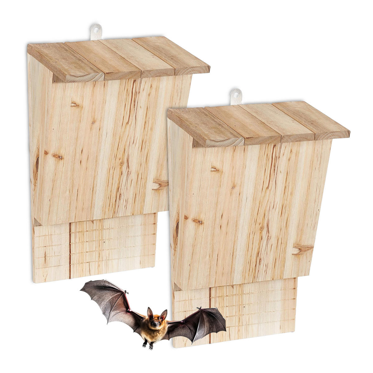 2XFLEDERMAUSKASTEN - Hellbraun, Holz/Metall (22.5/34/13cm) - Relaxdays