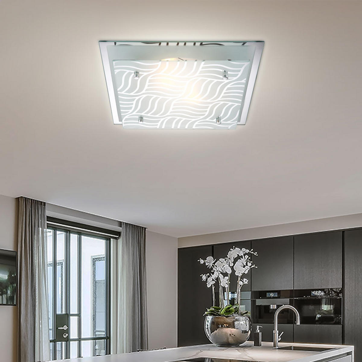 LED DECKENLEUCHTE Metall Chrom Silber - Silberfarben, Glas (35.5/35.5/8.5cm) - Globo Lighting