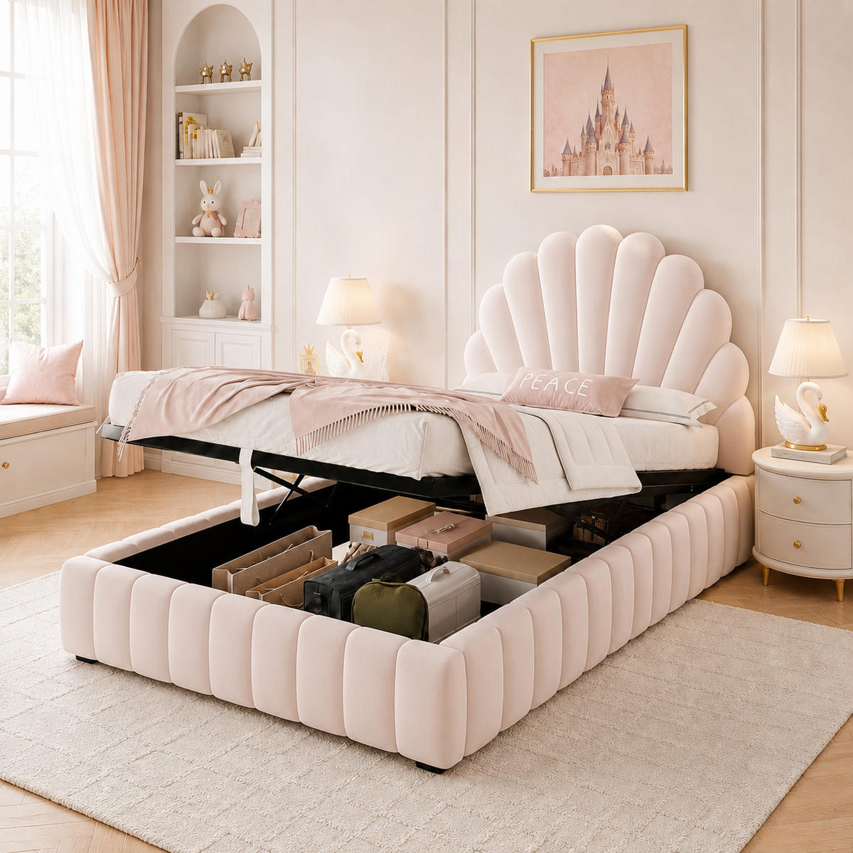 POLSTERBETT 90x200 cm Rosa Samt mit Stauraum - Pink, Textil (90/200cm) - FLIEKS