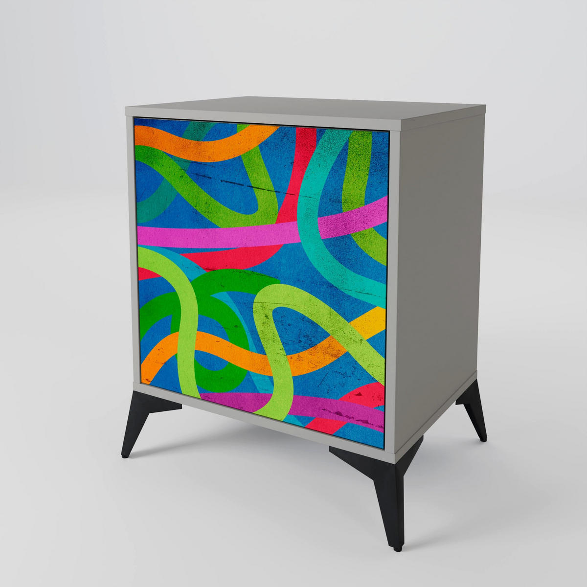 SIDEBOARD STREAMER TANGLE, Grau, 57,5x42x67,5 cm, Schwarze Metall-Rahmenfüße - Multicolor/Schwarz, Holzwerkstoff/Metall (57.5/67.5/42cm) - SpaceRebels