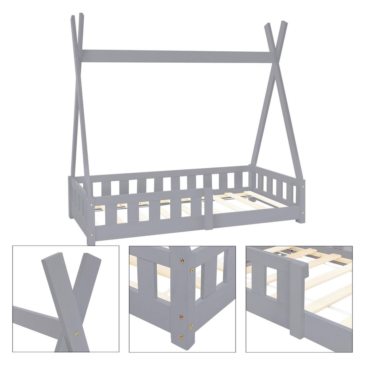 KINDERBETT Tipi 70x140 cm Hellgrau - Hellgrau, Holz (70/140cm) - ML-DESIGN