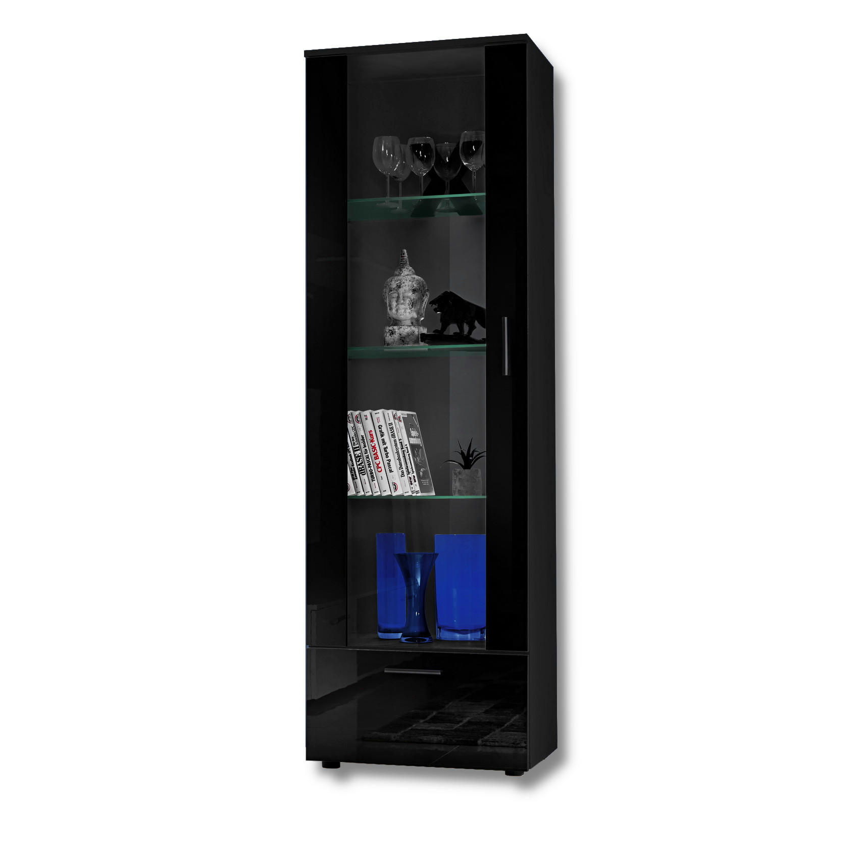 Komodee Vitrine Schwarz, Schwarz 60x192x42 cm