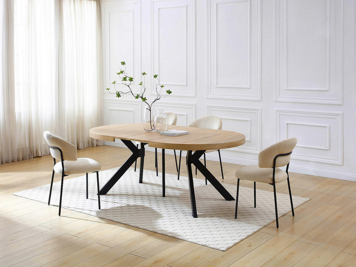 ESSTISCH - ausziehbar - 6 bis 12 Personen - MDF & Stahl - Helles Holz & Schwarz - KOMONI - Naturfarben, Holz (300/120/76cm) - Vente-Unique