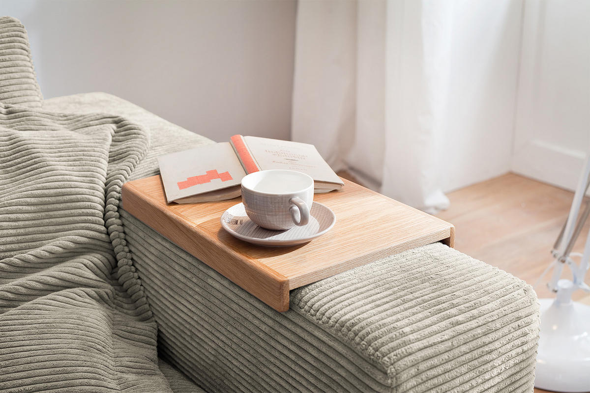 SOFA 2-SITZER MADELINE Grau Cord - Greige/Schwarz, Kunststoff/Textil (230/85/127cm) - KAWOLA