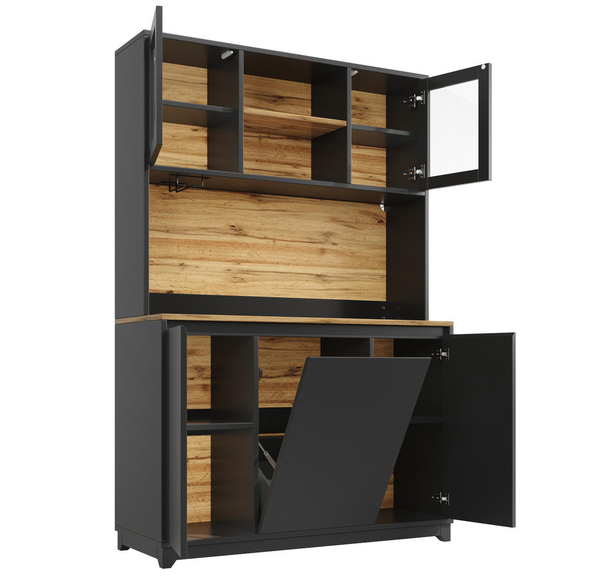 BUFFET 120/40/180 cm schwarz aus MDF mit LED - Schwarz, Holzwerkstoff (120/180/40cm) - OKWISH