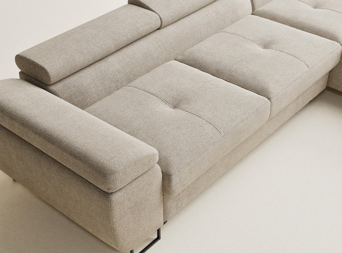 ECKSOFA Concord Beige Chenille-Stoff - Rechts Seite - Beige/Schwarz, Holz/Holzwerkstoff (277/203cm) - Maison de Reve
