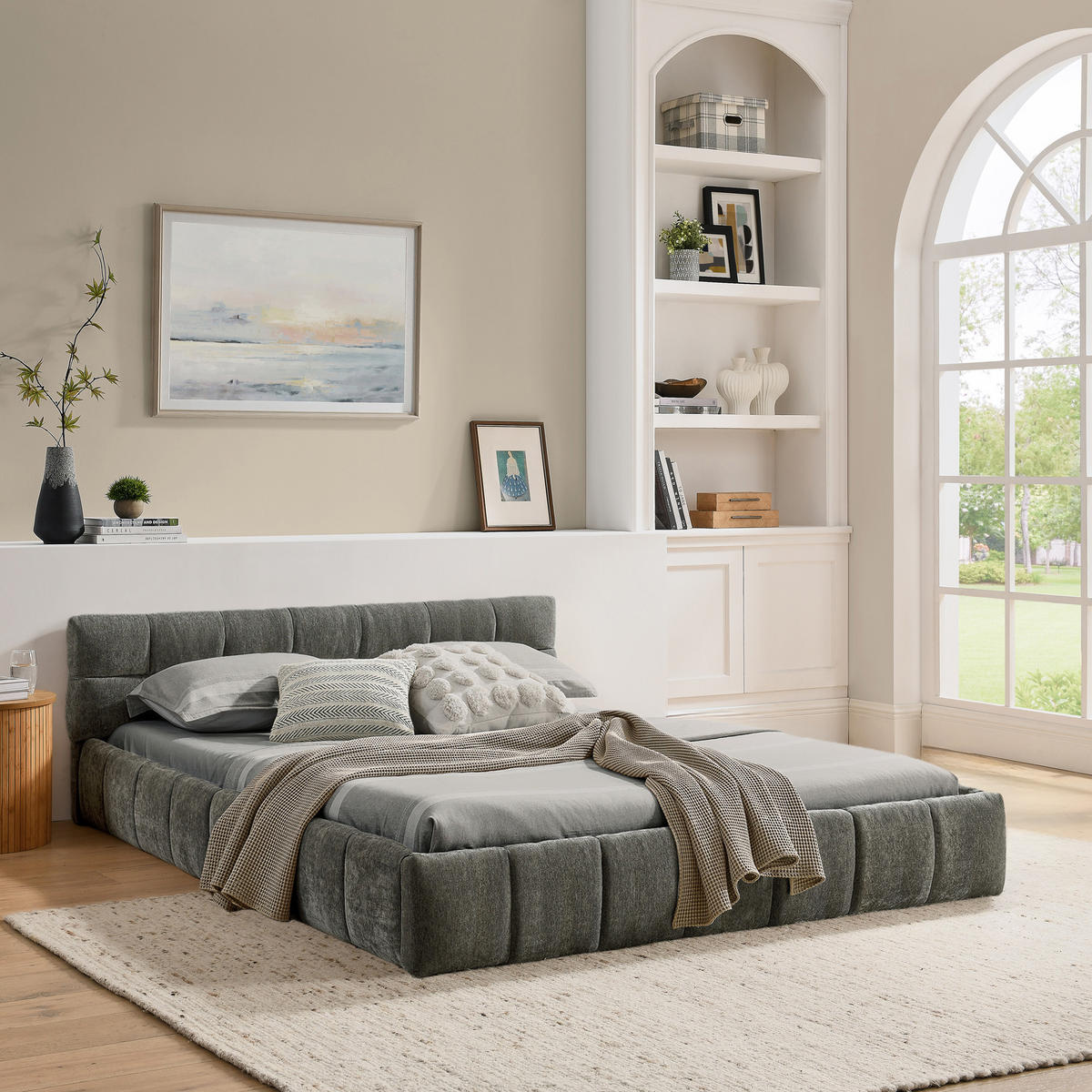 POLSTERBETT 140/200 cm DE-03790, mit Chenille-Bezug und Eukalyptus-Eisengestell, in Dunkelgrau - Dunkelgrau, Holz (140/200cm) - ComfortXL