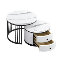 COUCHTISCH-SET mit Marmoroptik und Schubladen 60 × 60 × 45,5 cm & 50 × 50 × 32 cm - Weiß, Holzwerkstoff (60/60/45.5cm) - Luhomfu