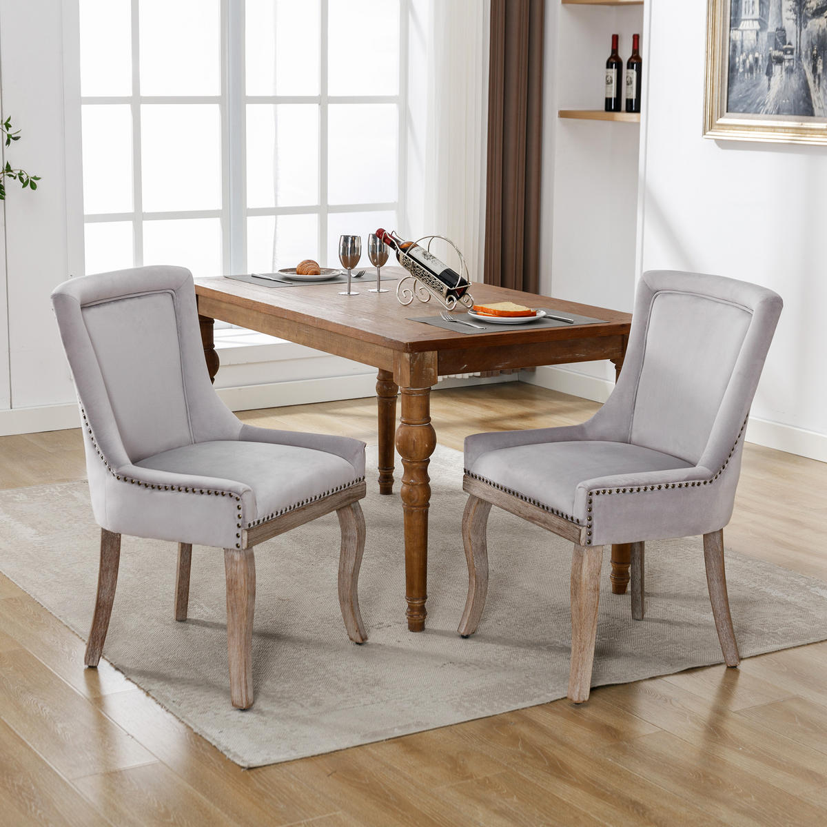 STUHL-SET DE-35921 2 Stück mit Nagelkopfbesatz Grau - Grau, Holz (61/91/55cm) - ComfortXL