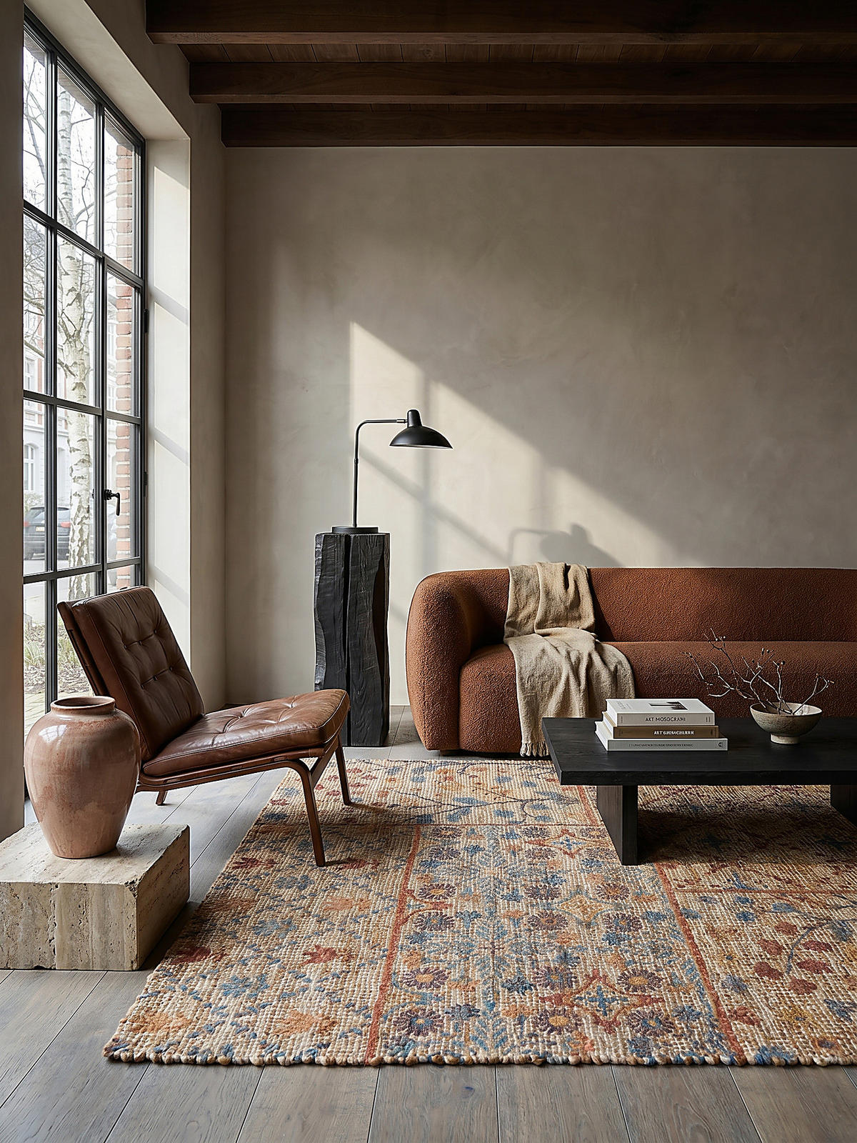JUTETEPPICH handgewebt AVILL, im Boho-Stil, Natur-Blau, 120 x 170 cm - Beige, Textil (170/120cm) - KADIMA DESIGN