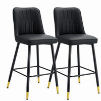 BARHOCKER 2er-Set 100 cm PU-Leder Schwarz mit Metallgestell - Schwarz, Metall (45/100/42cm) - Meubliv