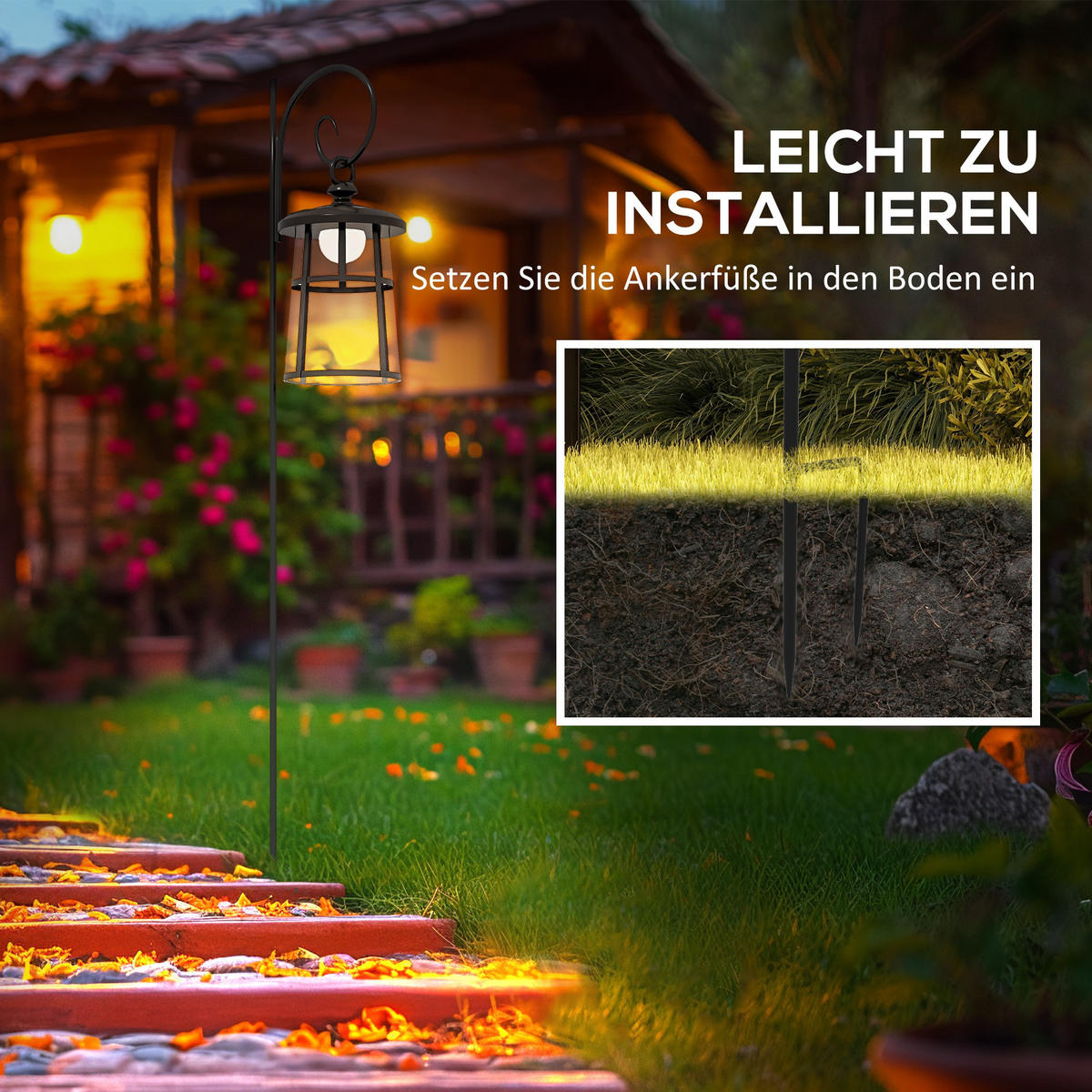 GARTENLATERNE, Schwarz, ABS, Metall - Schwarz, Metall (16.5/21.5/122cm) - Outsunny