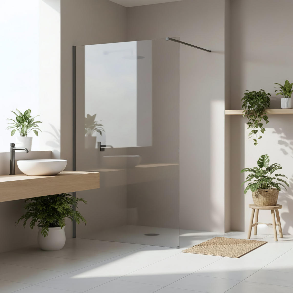 DUSCHWAND Rea Flexi Transparent / Titan 140 - Titanfarben, Glas (120/140/195cm) - REA