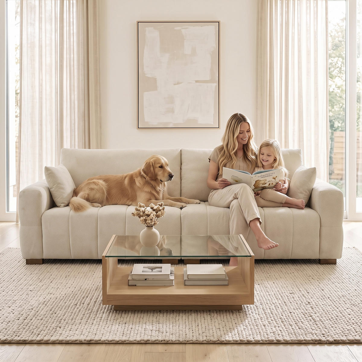 3-SITZER-SOFA Polyester Cremeweiß - Creme, Holz/Textil (86/84/220cm) - HOMCOM
