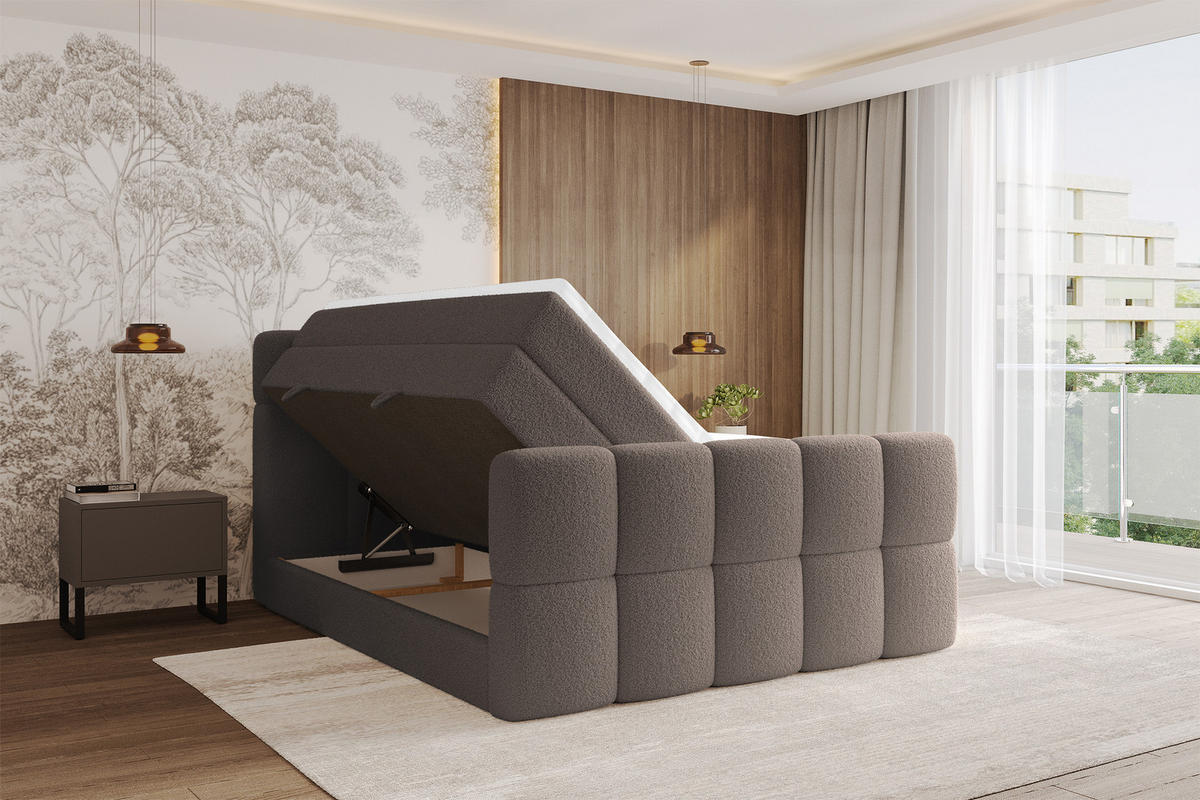 BOXBETT mit Matratze H3/H4 - FAMA-Z KING - 160x200 cm Braun Quelle - Braun, Holzwerkstoff (160/200cm) - ALTDECOR