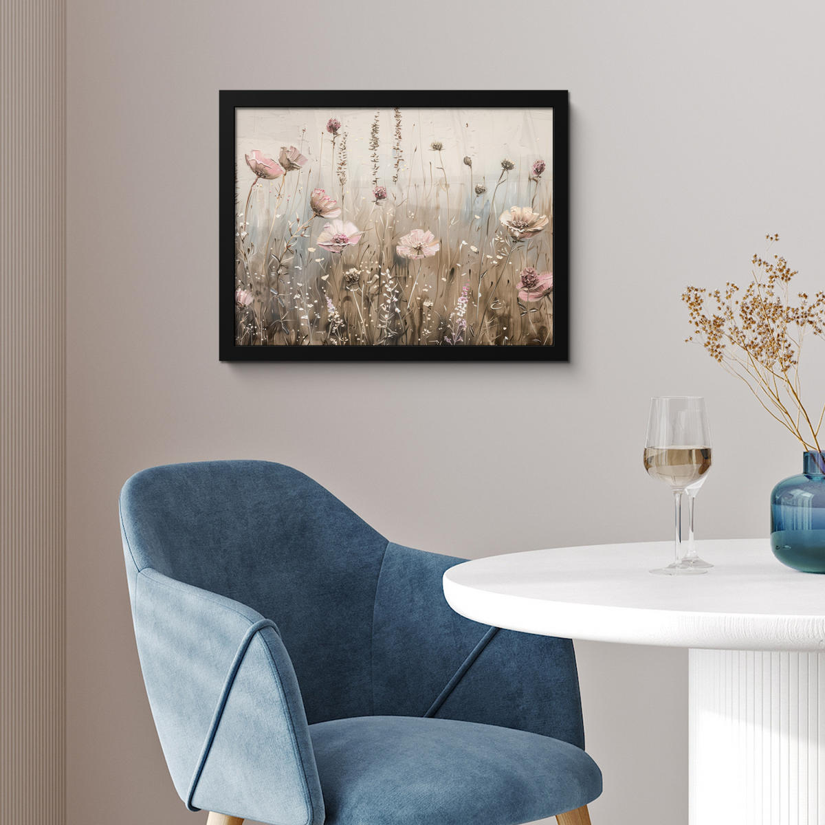 POSTER MIT RAHMEN Blumen - Rosa - Modern - Beige 40x30 cm - Beige, Papier (40/30cm) - MuchoWow