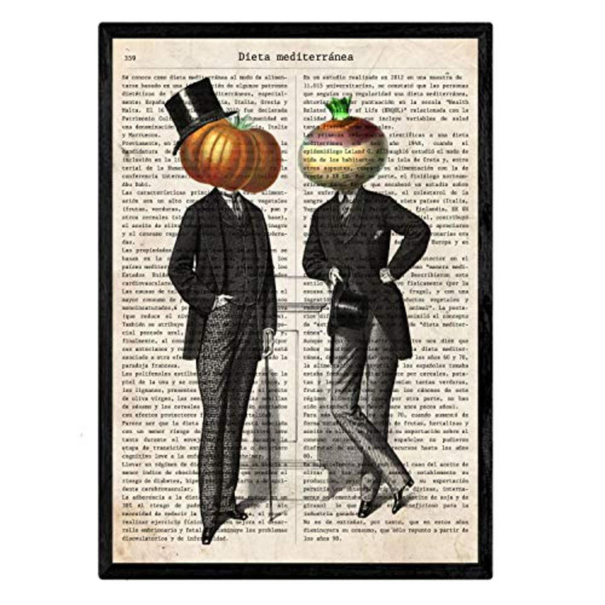POSTER Set mit 4 Blättern Obst und Gemüse Modell 1 A4 Schwarzer Rahmen - Schwarz, Papier (29.7/3cm) - Nacnic