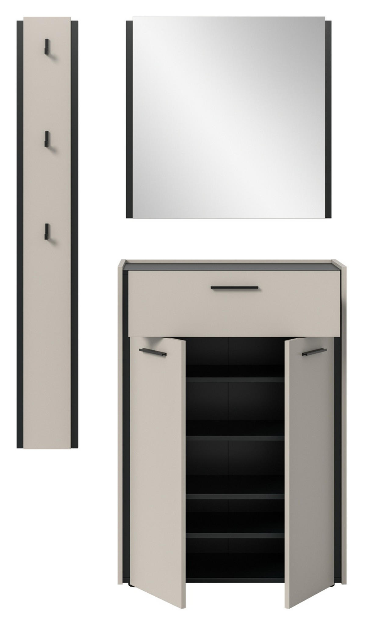 GARDEROBEN-SET 3-teilig Kaschmir 111 x 190 cm, Garderobenkombination mit Soft-Close - Kaschmir/Schwarz, Holzwerkstoff/Kunststoff (111/190/37cm) - Inn.Furn