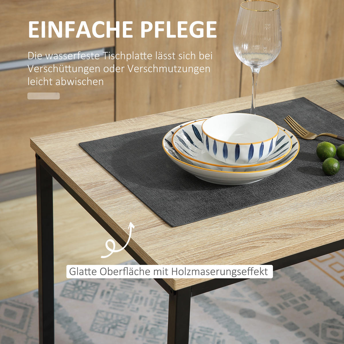 ESSTISCH mit 2 Stühlen, 3er-Set Essgruppe, Küchentisch-Set für 2 Personen, Eiche - Eichefarben, Metall (47/76/90cm) - HOMCOM
