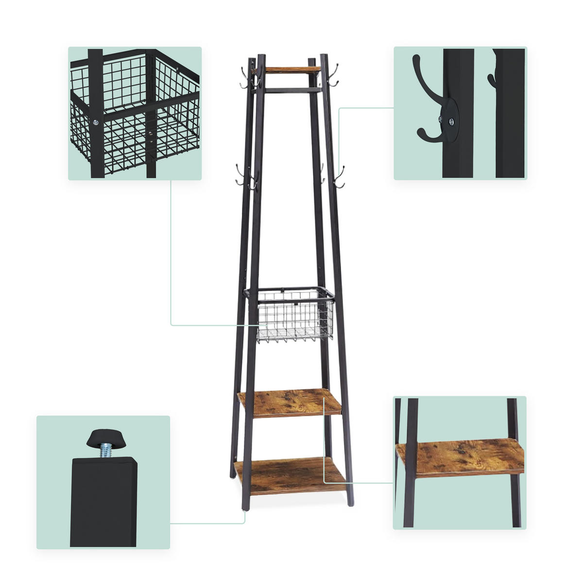 GARDEROBENSTÄNDER - Braun, Holzwerkstoff/Metall (43/181/43cm) - Relaxdays