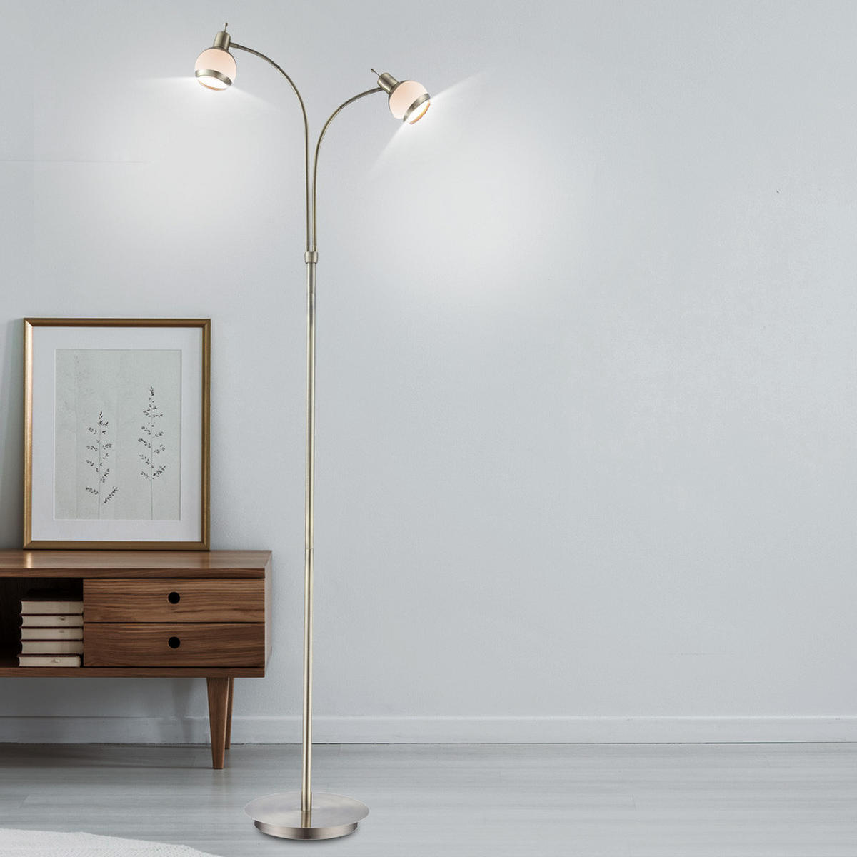 LED STEHLEUCHTE Metall Messing Opal - Messingfarben, Glas/Metall (44/23/155cm)