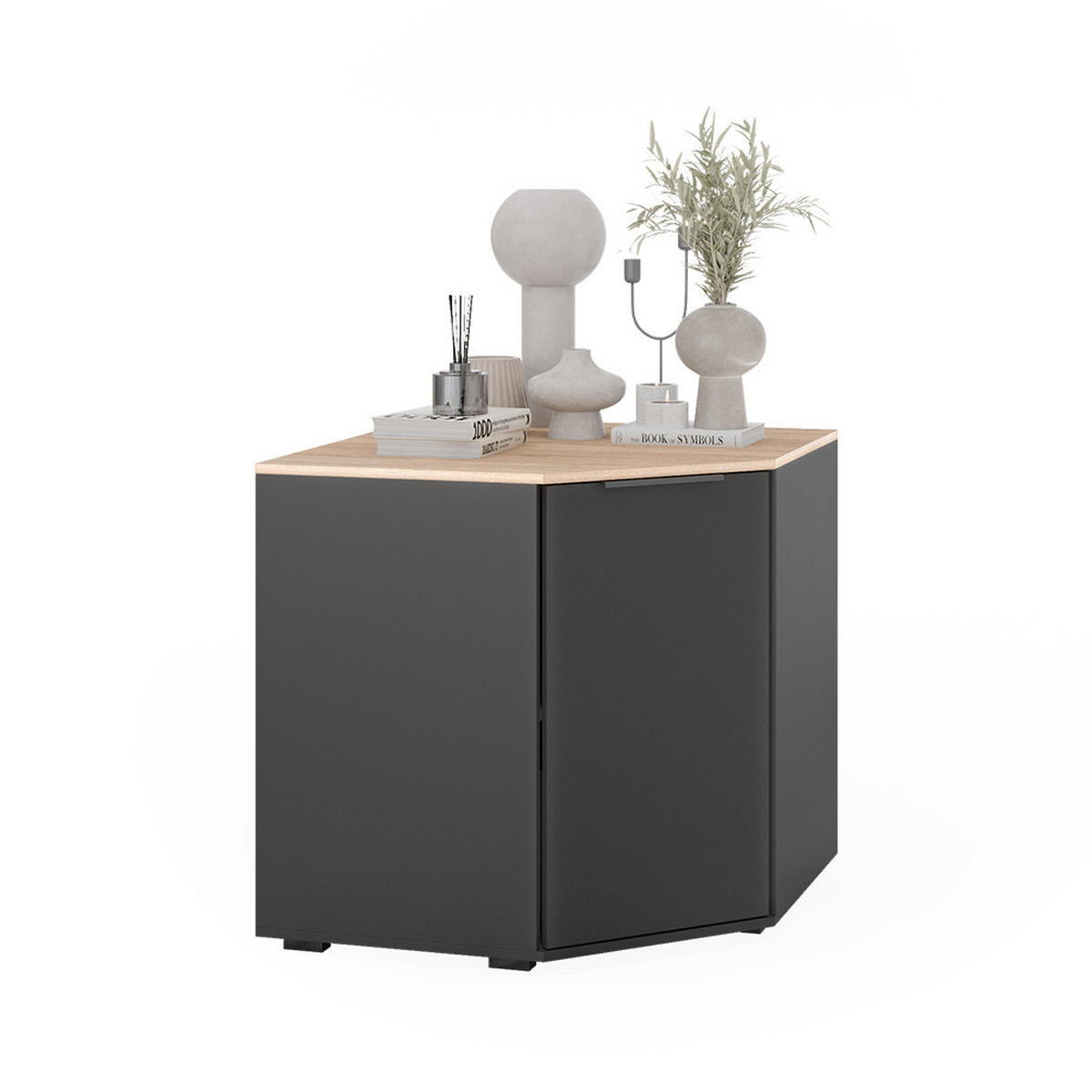KOMMODE Betti Anthrazit 77.9 x 77.9 cm mit 1 Türen - Anthrazit/Sonoma Eiche, Holzwerkstoff (77.9/77.9/77.9cm) - Vicco