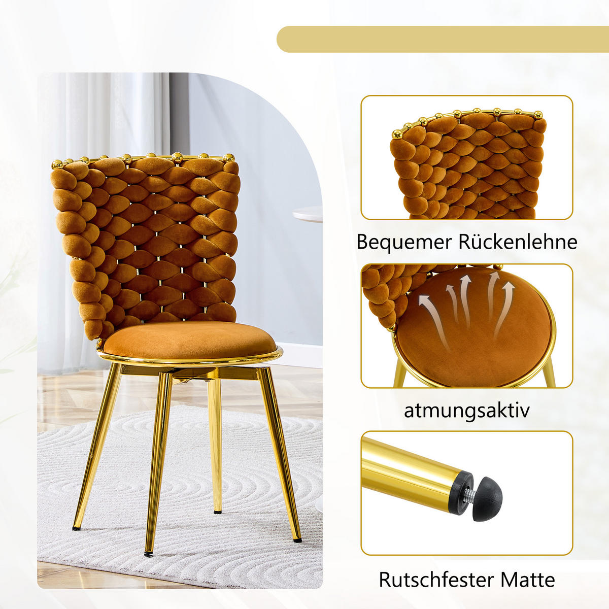 STUHL-SET DE-36805 2 Stück mit geflochtener Rückenlehne Orange - Orange, Metall (50.8/87.63/53cm) - ComfortXL
