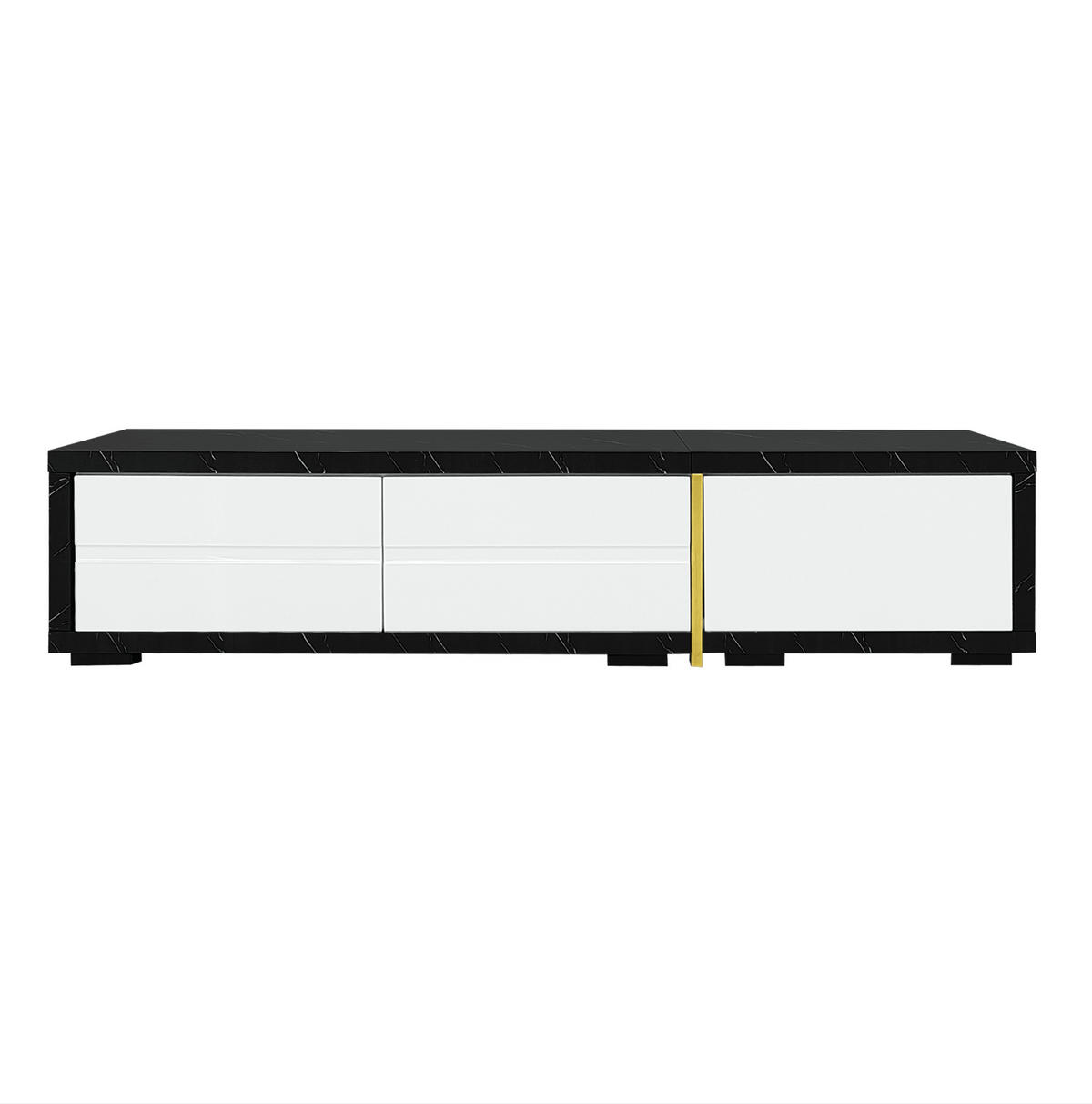 TV komoda, 140-260/40/30 cm, MDF a dřevotříska, bílá/černá mramor, otočná - bílá, kompozitní dřevo (260/30/40cm) - BEAOK