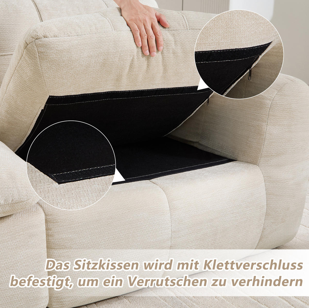 SOFA 264/160/68 cm in Beige aus Chenille mit Ottoman und flexiblem Design - Beige, Textil (160/68/264cm) - Flora Grace