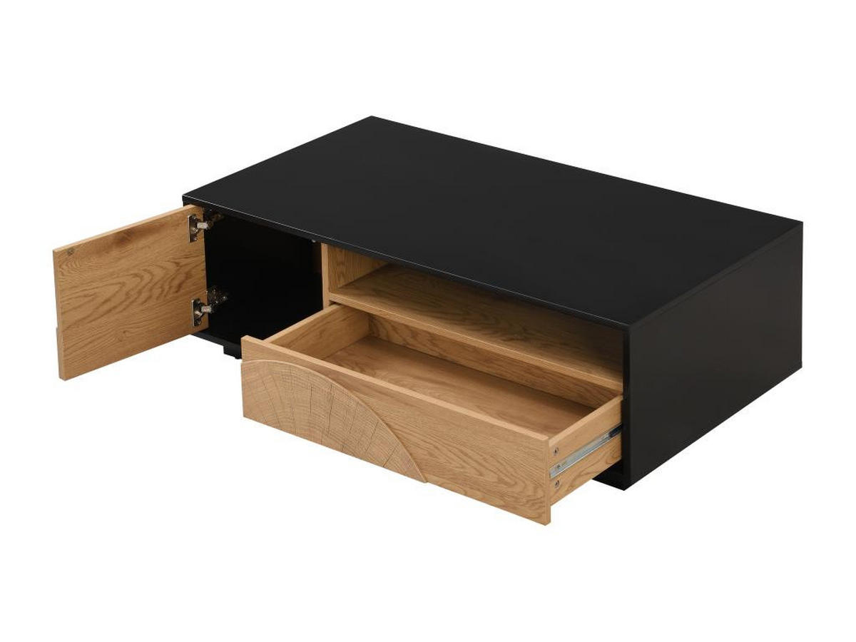 COUCHTISCH mit 1 Tür, 1 Schublade & 3 Ablagefächern - MDF - Holzfarben & Schwarz - YASMELIA - Schwarz, Holz (110/60/38cm) - Vente-Unique