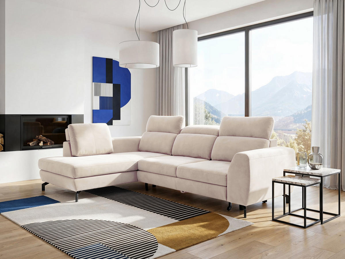 POLSTERECKE ANTE beige mit verstellbaren Kopfstützen - Beige, Textil/Metall (266/184cm) - Idohome