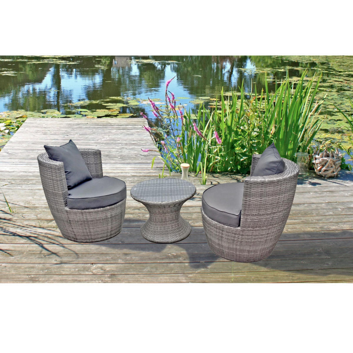 BISTRO-SET Carina Kunststoffgeflecht Grau Club-Set - Grau, Kunststoff - DELUKE