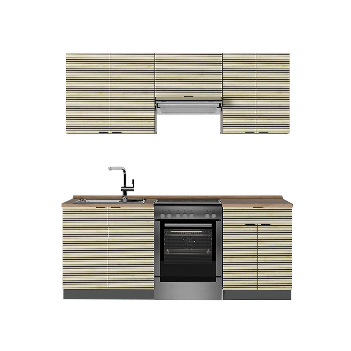 KÜCHENZEILE Fame-Line Eiche Paneel/Anthrazit 200 cm , AP Eiche - Hellbraun/Eichefarben, Holzwerkstoff (200/81.6/60cm) - Vicco